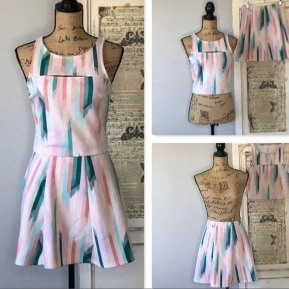 Decree Pink Geometric Skirt and Tank Top Set - Picture 2 of 13